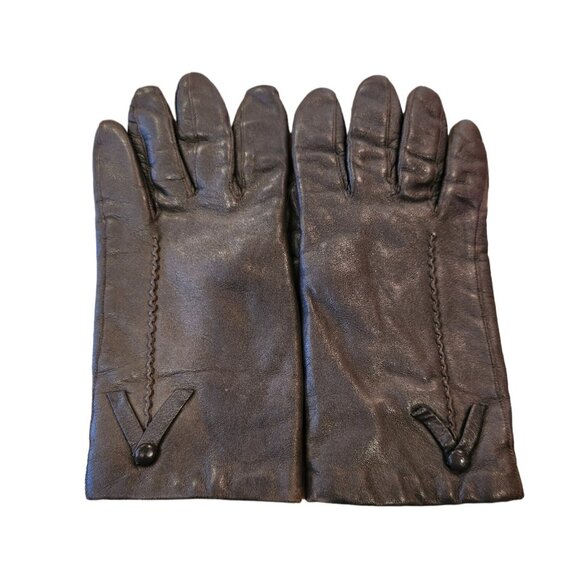 Vintage Gray Genuine Leather 100% Wool Lined Gloves by Alexanders Made In Italy - Picture 7 of 7
